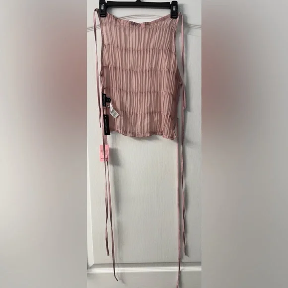 Pretty Little Thing Mauve Chiffon Ruched Frill Detail Halterneck Top - Picture 6 of 8